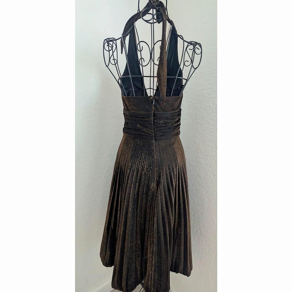 Vintage Cache Metallic Bronze Backless Pleated Ha… - image 2